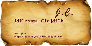Jánossy Cirjék névjegykártya